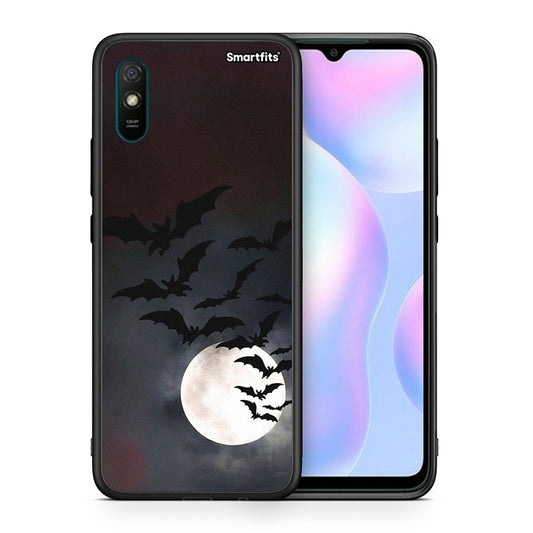 Θήκη Xiaomi Redmi 9A Halloween Bat Night από τη Smartfits με σχέδιο στο πίσω μέρος και μαύρο περίβλημα | Xiaomi Redmi 9A Halloween Bat Night case with colorful back and black bezels