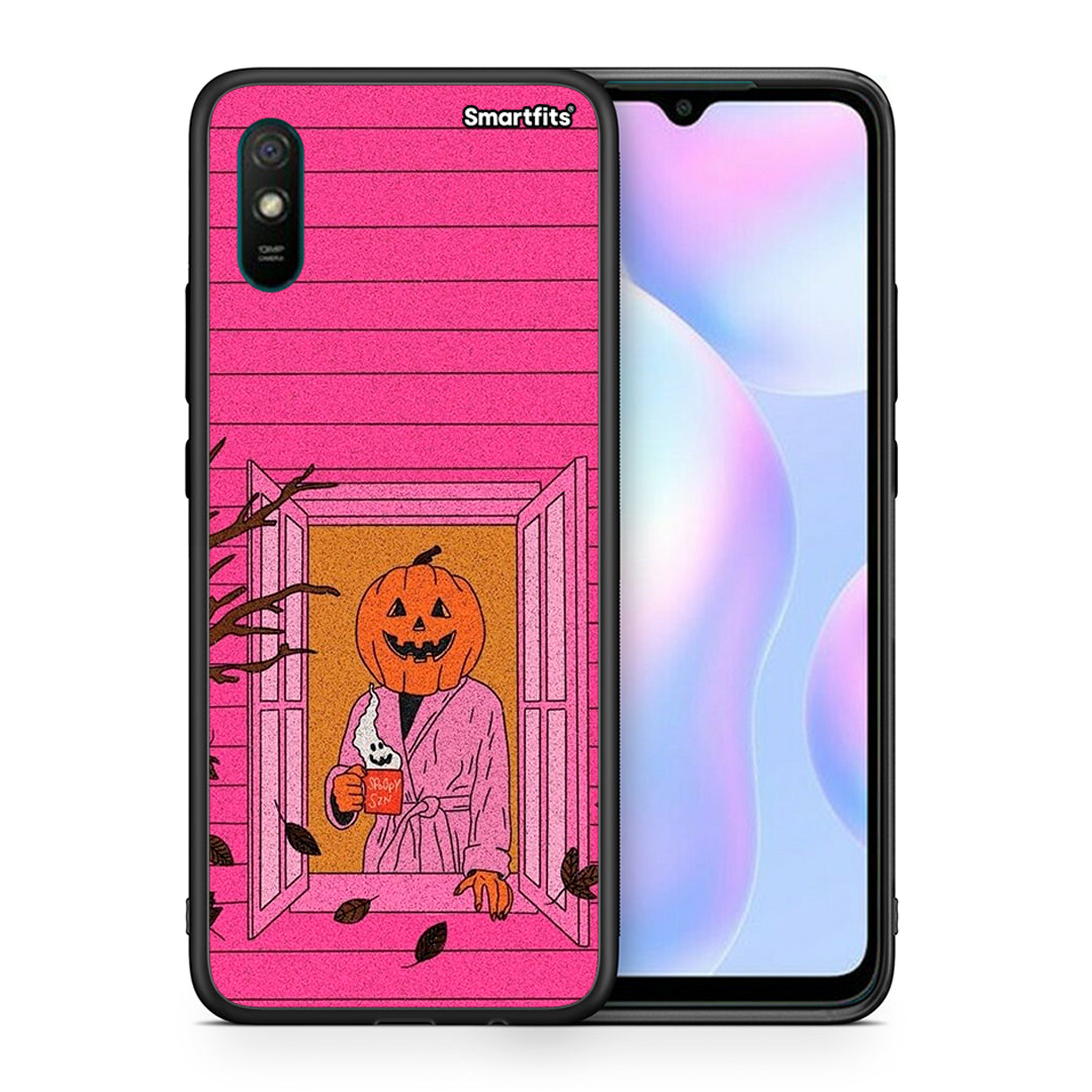 Θήκη Xiaomi Redmi 9A Halloween Pumpkin Lady από τη Smartfits με σχέδιο στο πίσω μέρος και μαύρο περίβλημα | Xiaomi Redmi 9A Halloween Pumpkin Lady case with colorful back and black bezels