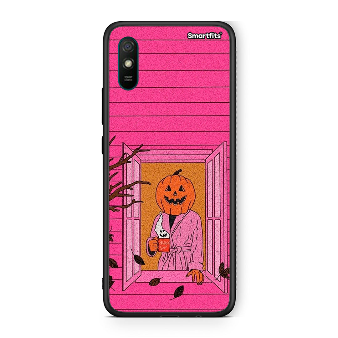 Xiaomi Redmi 9A Halloween Pumpkin Lady Θήκη από τη Smartfits με σχέδιο στο πίσω μέρος και μαύρο περίβλημα | Smartphone case with colorful back and black bezels by Smartfits