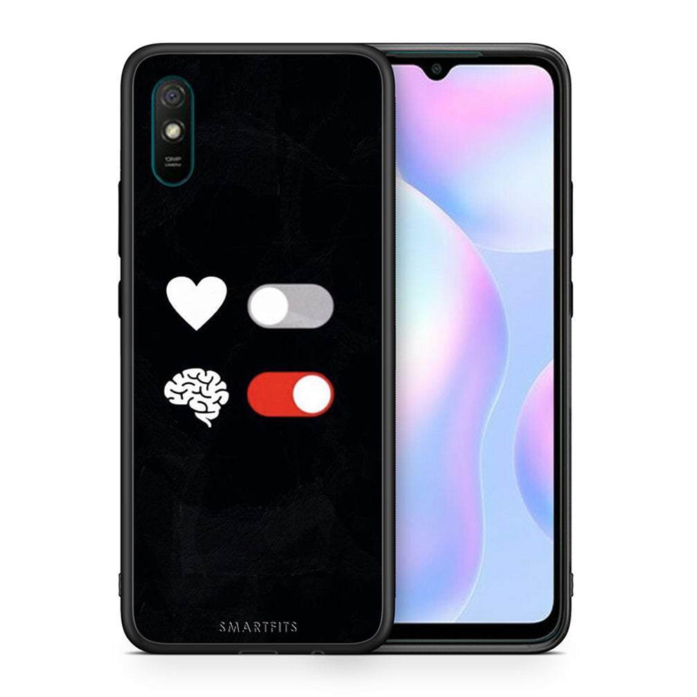 Θήκη Αγίου Βαλεντίνου Xiaomi Redmi 9A Heart Vs Brain από τη Smartfits με σχέδιο στο πίσω μέρος και μαύρο περίβλημα | Xiaomi Redmi 9A Heart Vs Brain case with colorful back and black bezels