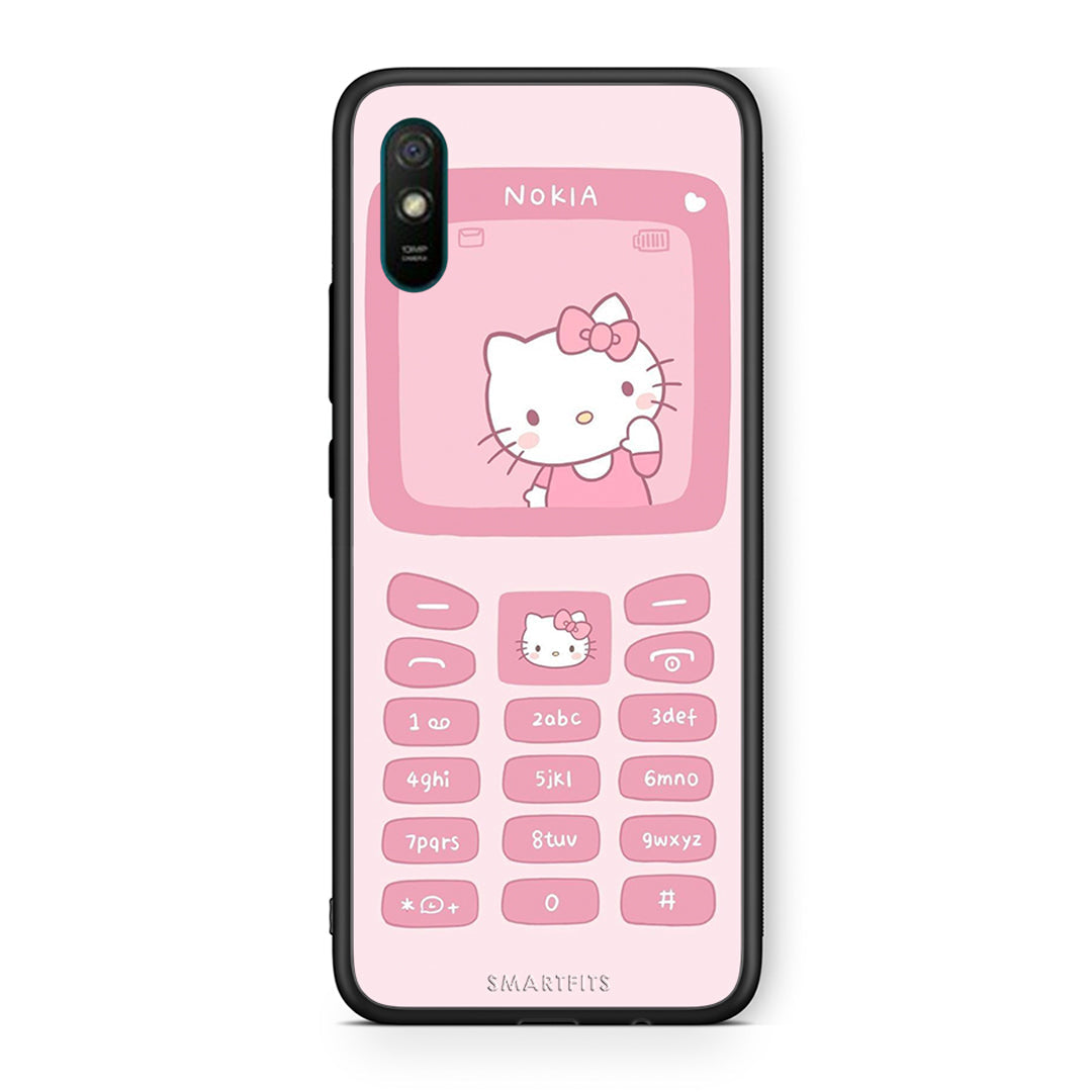 Xiaomi Redmi 9A Hello Kitten Θήκη Αγίου Βαλεντίνου από τη Smartfits με σχέδιο στο πίσω μέρος και μαύρο περίβλημα | Smartphone case with colorful back and black bezels by Smartfits