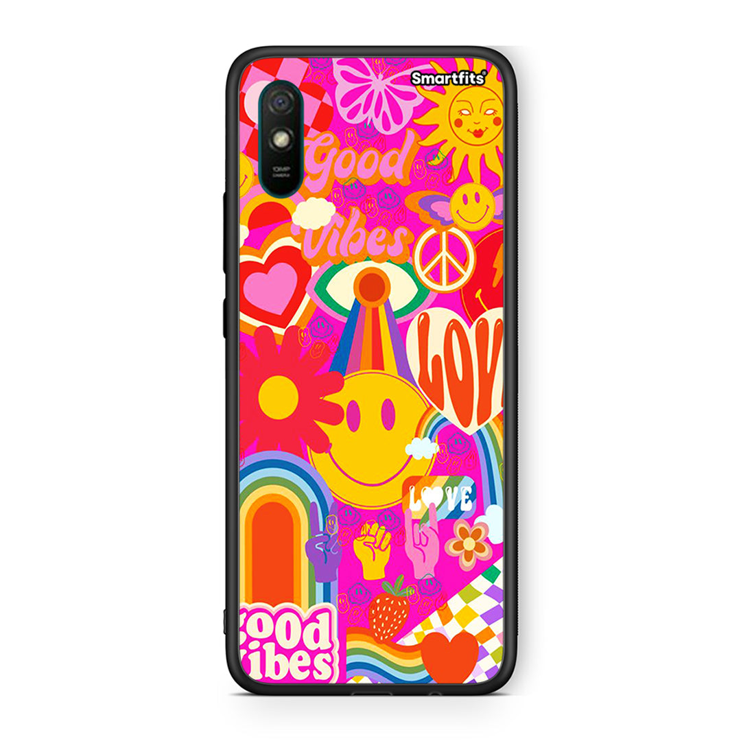 Xiaomi Redmi 9A Hippie Love θήκη από τη Smartfits με σχέδιο στο πίσω μέρος και μαύρο περίβλημα | Smartphone case with colorful back and black bezels by Smartfits