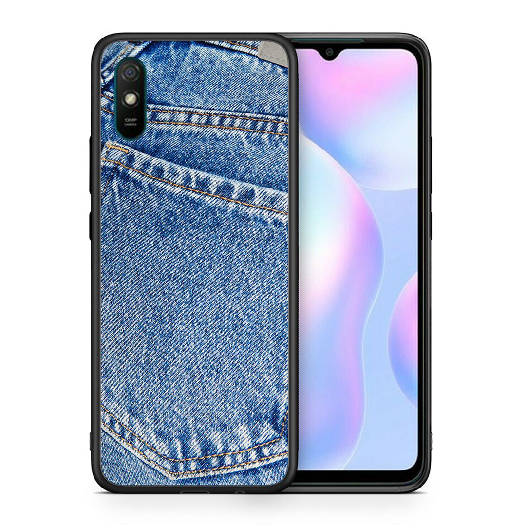 Θήκη Xiaomi Redmi 9A Jeans Pocket από τη Smartfits με σχέδιο στο πίσω μέρος και μαύρο περίβλημα | Xiaomi Redmi 9A Jeans Pocket case with colorful back and black bezels