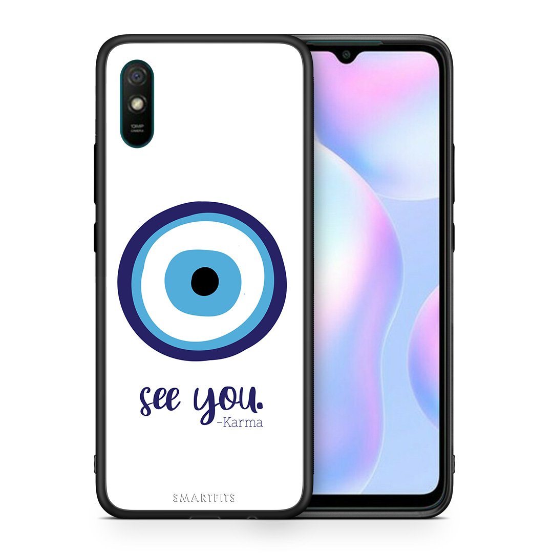 Θήκη Xiaomi Redmi 9A Karma Says από τη Smartfits με σχέδιο στο πίσω μέρος και μαύρο περίβλημα | Xiaomi Redmi 9A Karma Says case with colorful back and black bezels