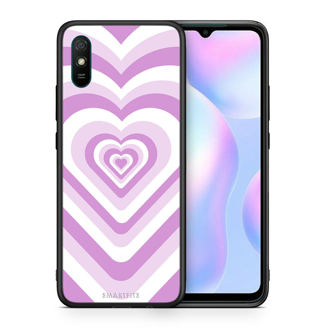 Θήκη Xiaomi Redmi 9A Lilac Hearts από τη Smartfits με σχέδιο στο πίσω μέρος και μαύρο περίβλημα | Xiaomi Redmi 9A Lilac Hearts case with colorful back and black bezels