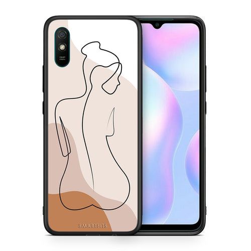 Θήκη Xiaomi Redmi 9A LineArt Woman από τη Smartfits με σχέδιο στο πίσω μέρος και μαύρο περίβλημα | Xiaomi Redmi 9A LineArt Woman case with colorful back and black bezels
