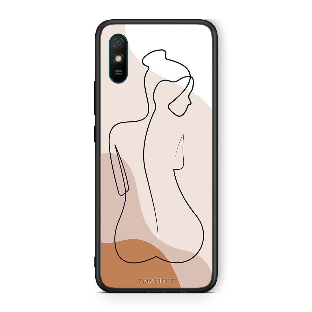 Xiaomi Redmi 9A LineArt Woman θήκη από τη Smartfits με σχέδιο στο πίσω μέρος και μαύρο περίβλημα | Smartphone case with colorful back and black bezels by Smartfits