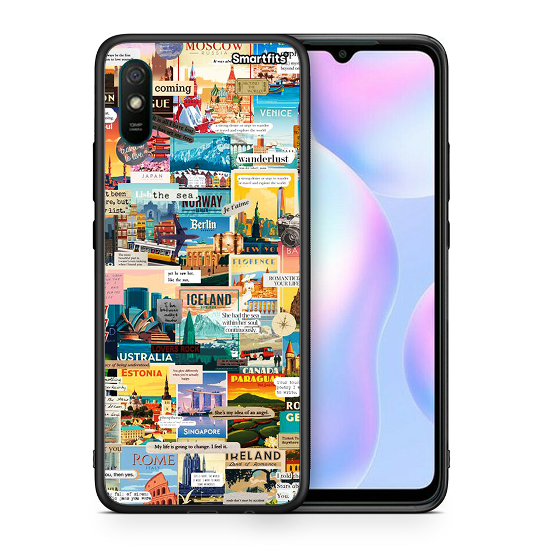 Θήκη Xiaomi Redmi 9A Live To Travel από τη Smartfits με σχέδιο στο πίσω μέρος και μαύρο περίβλημα | Xiaomi Redmi 9A Live To Travel case with colorful back and black bezels