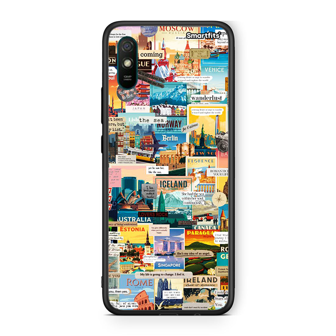 Xiaomi Redmi 9A Live To Travel θήκη από τη Smartfits με σχέδιο στο πίσω μέρος και μαύρο περίβλημα | Smartphone case with colorful back and black bezels by Smartfits