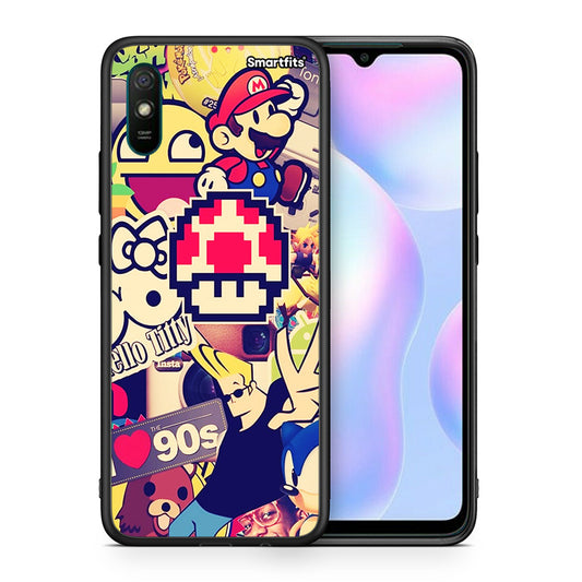 Θήκη Xiaomi Redmi 9A Love The 90s από τη Smartfits με σχέδιο στο πίσω μέρος και μαύρο περίβλημα | Xiaomi Redmi 9A Love The 90s case with colorful back and black bezels