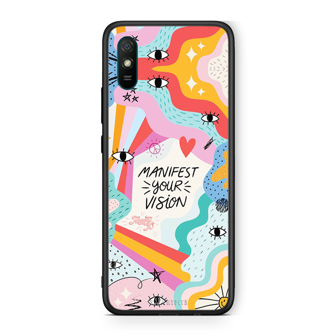 Xiaomi Redmi 9A Manifest Your Vision θήκη από τη Smartfits με σχέδιο στο πίσω μέρος και μαύρο περίβλημα | Smartphone case with colorful back and black bezels by Smartfits