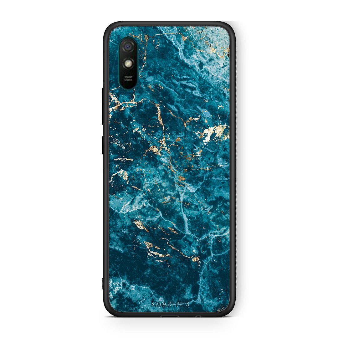 Xiaomi Redmi 9A Marble Blue θήκη από τη Smartfits με σχέδιο στο πίσω μέρος και μαύρο περίβλημα | Smartphone case with colorful back and black bezels by Smartfits