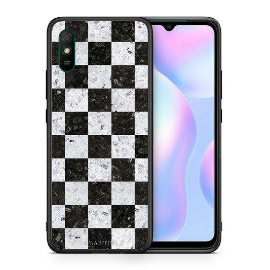 Θήκη Xiaomi Redmi 9A Square Geometric Marble από τη Smartfits με σχέδιο στο πίσω μέρος και μαύρο περίβλημα | Xiaomi Redmi 9A Square Geometric Marble case with colorful back and black bezels