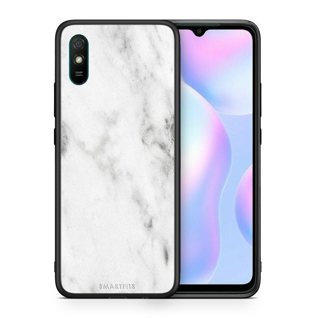 Θήκη Xiaomi Redmi 9A White Marble από τη Smartfits με σχέδιο στο πίσω μέρος και μαύρο περίβλημα | Xiaomi Redmi 9A White Marble case with colorful back and black bezels