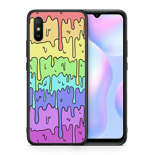 Θήκη Xiaomi Redmi 9A Melting Rainbow από τη Smartfits με σχέδιο στο πίσω μέρος και μαύρο περίβλημα | Xiaomi Redmi 9A Melting Rainbow case with colorful back and black bezels
