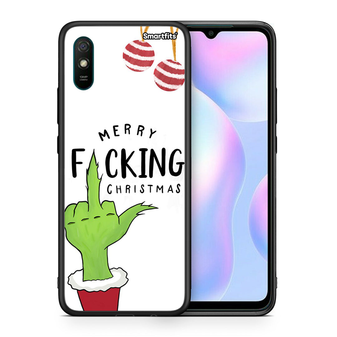Θήκη Xiaomi Redmi 9A Merry F Xmas από τη Smartfits με σχέδιο στο πίσω μέρος και μαύρο περίβλημα | Xiaomi Redmi 9A Merry F Xmas case with colorful back and black bezels