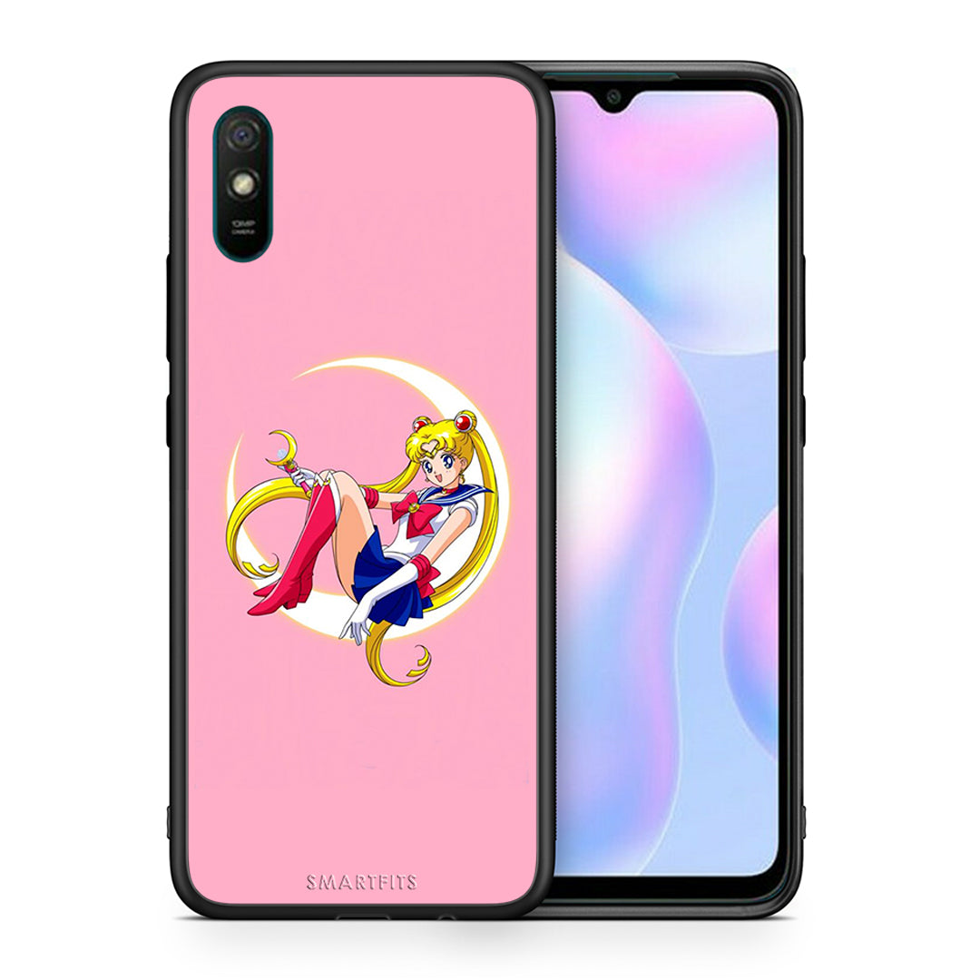 Θήκη Xiaomi Redmi 9A Moon Girl από τη Smartfits με σχέδιο στο πίσω μέρος και μαύρο περίβλημα | Xiaomi Redmi 9A Moon Girl case with colorful back and black bezels