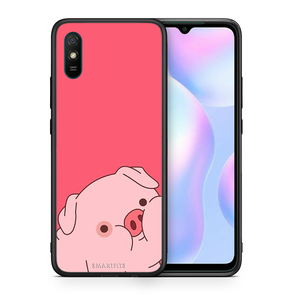 Θήκη Αγίου Βαλεντίνου Xiaomi Redmi 9A Pig Love 1 από τη Smartfits με σχέδιο στο πίσω μέρος και μαύρο περίβλημα | Xiaomi Redmi 9A Pig Love 1 case with colorful back and black bezels