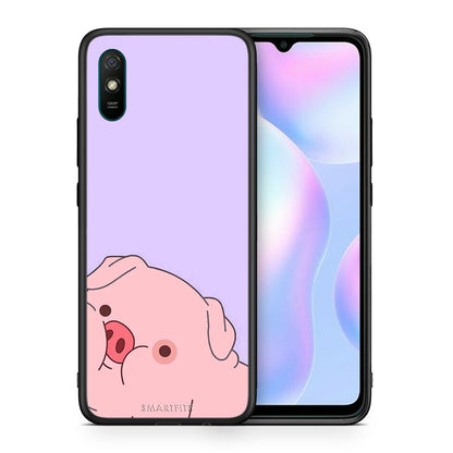 Θήκη Αγίου Βαλεντίνου Xiaomi Redmi 9A Pig Love 2 από τη Smartfits με σχέδιο στο πίσω μέρος και μαύρο περίβλημα | Xiaomi Redmi 9A Pig Love 2 case with colorful back and black bezels