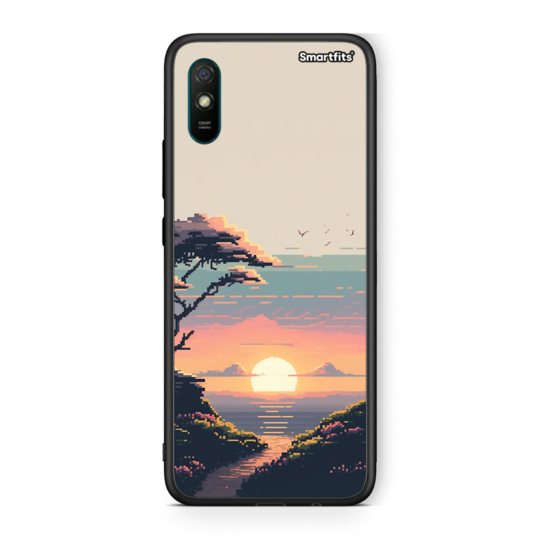 Xiaomi Redmi 9A Pixel Sunset Θήκη από τη Smartfits με σχέδιο στο πίσω μέρος και μαύρο περίβλημα | Smartphone case with colorful back and black bezels by Smartfits