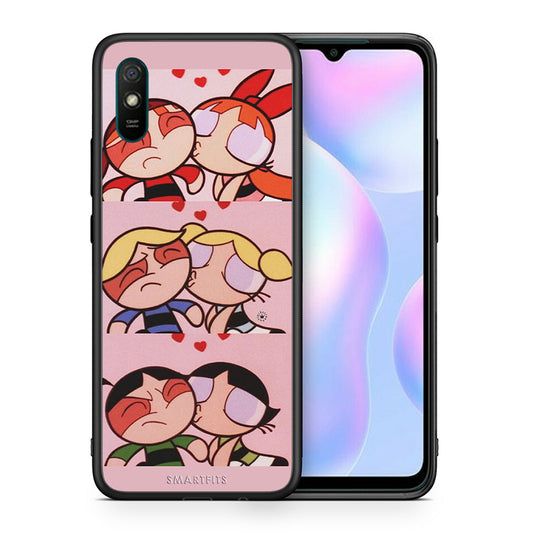 Θήκη Αγίου Βαλεντίνου Xiaomi Redmi 9A Puff Love από τη Smartfits με σχέδιο στο πίσω μέρος και μαύρο περίβλημα | Xiaomi Redmi 9A Puff Love case with colorful back and black bezels