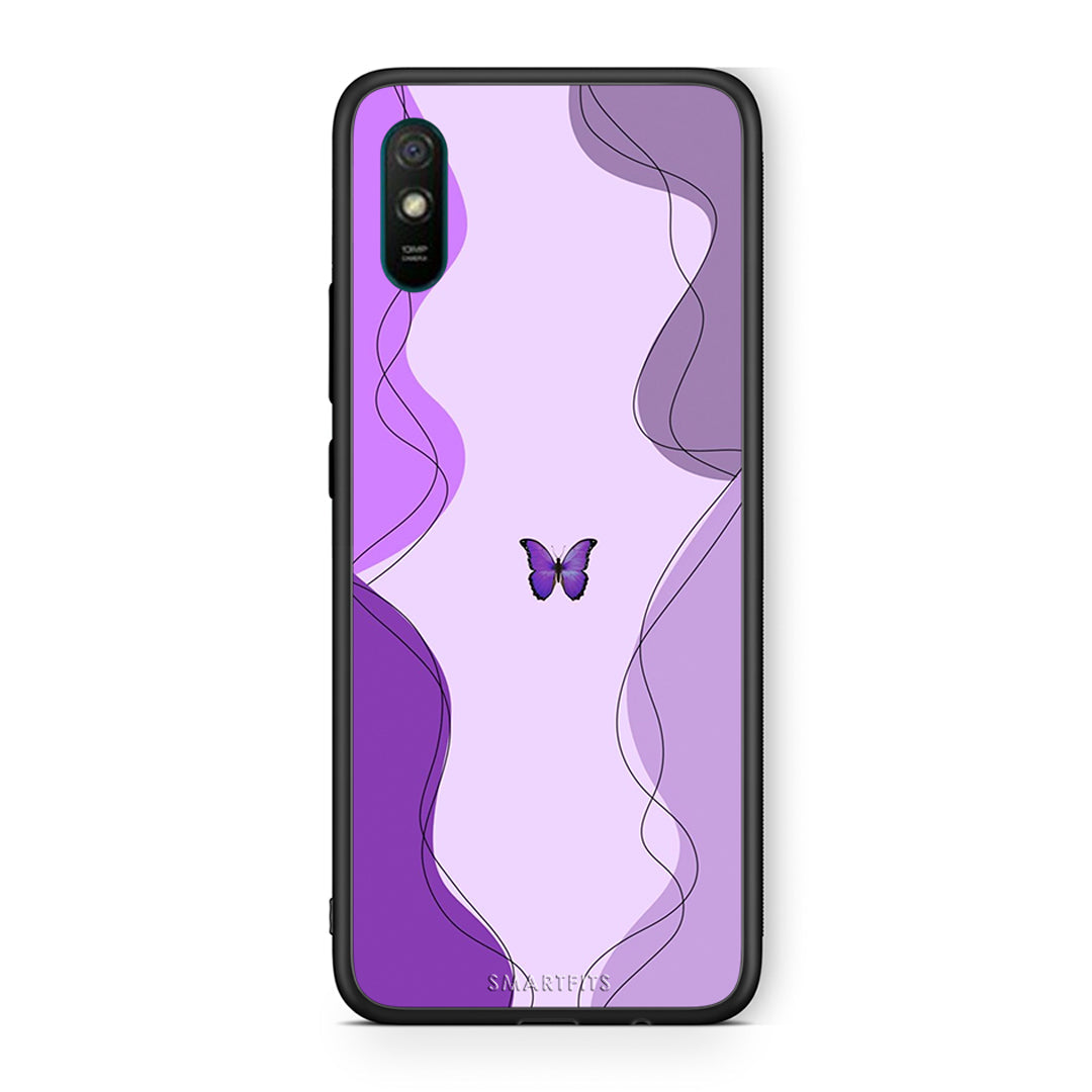 Xiaomi Redmi 9A Purple Mariposa Θήκη Αγίου Βαλεντίνου από τη Smartfits με σχέδιο στο πίσω μέρος και μαύρο περίβλημα | Smartphone case with colorful back and black bezels by Smartfits