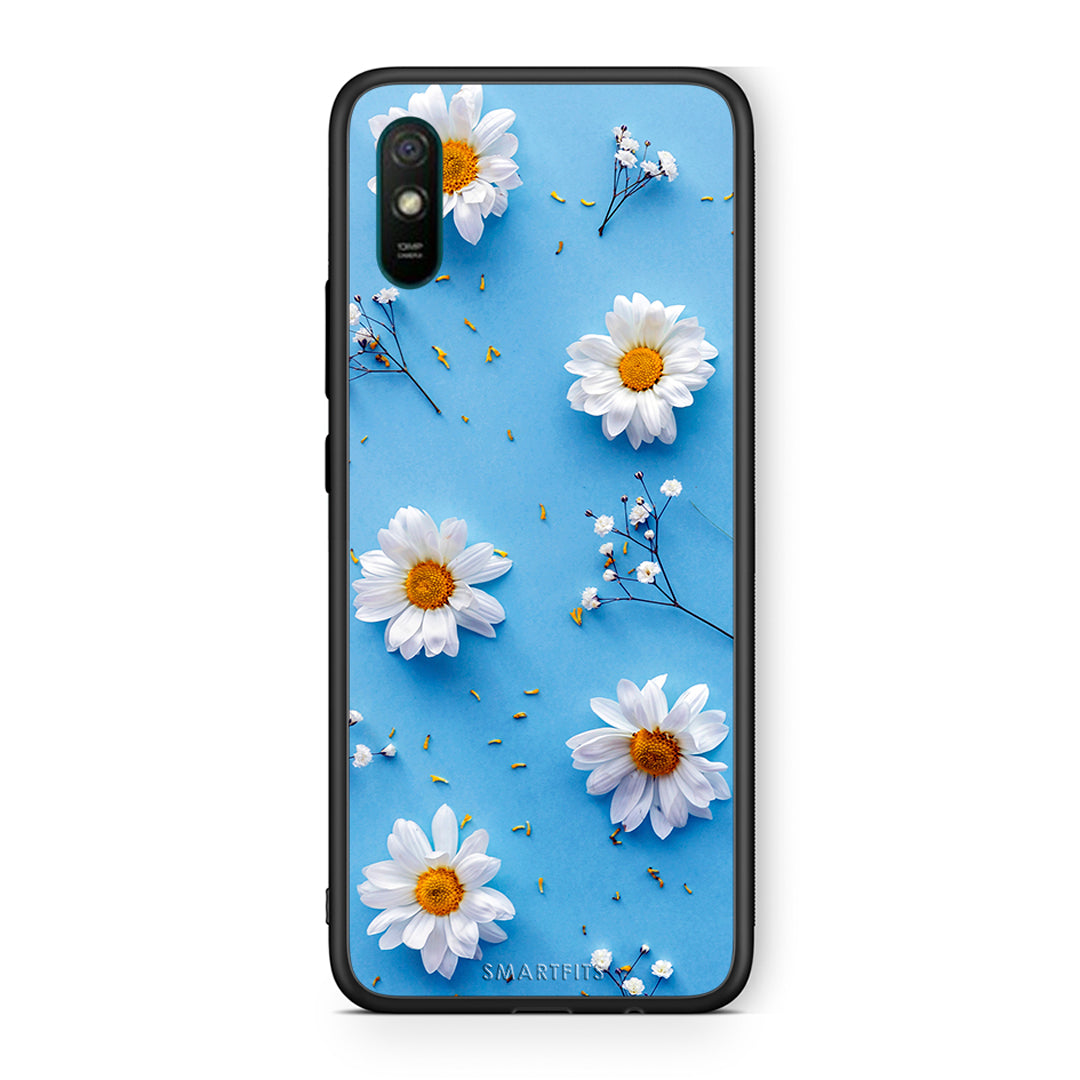 Xiaomi Redmi 9A Real Daisies θήκη από τη Smartfits με σχέδιο στο πίσω μέρος και μαύρο περίβλημα | Smartphone case with colorful back and black bezels by Smartfits
