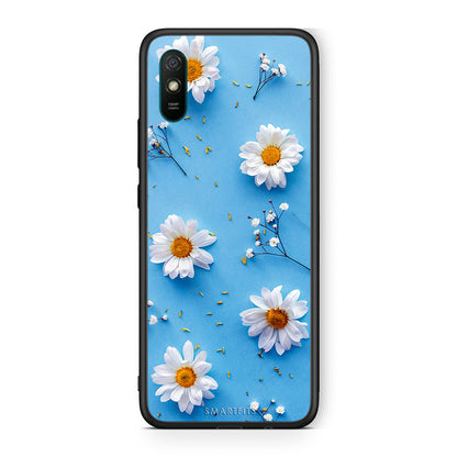 Xiaomi Redmi 9A Real Daisies θήκη από τη Smartfits με σχέδιο στο πίσω μέρος και μαύρο περίβλημα | Smartphone case with colorful back and black bezels by Smartfits