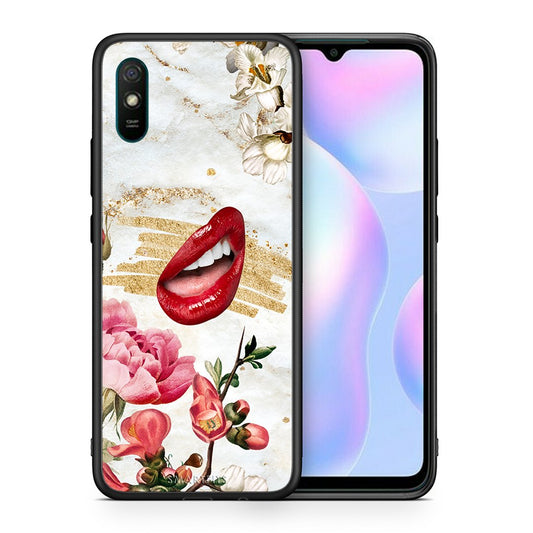 Θήκη Xiaomi Redmi 9A Red Lips από τη Smartfits με σχέδιο στο πίσω μέρος και μαύρο περίβλημα | Xiaomi Redmi 9A Red Lips case with colorful back and black bezels