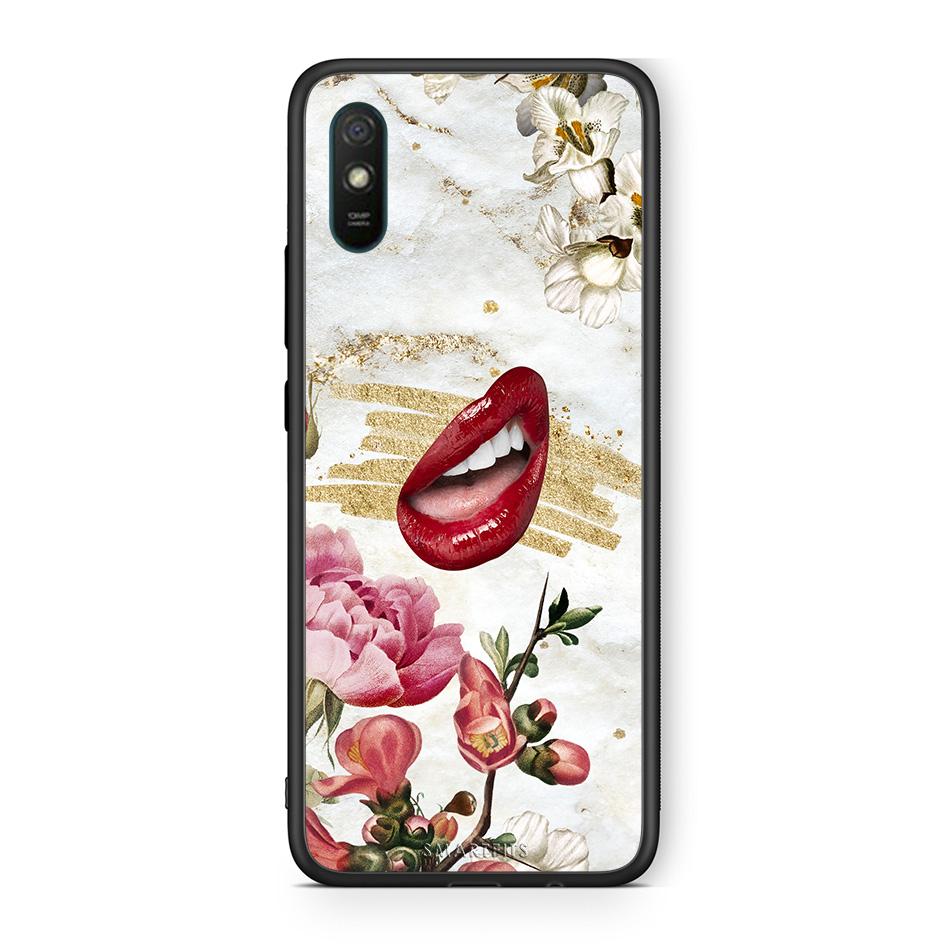Xiaomi Redmi 9A Red Lips θήκη από τη Smartfits με σχέδιο στο πίσω μέρος και μαύρο περίβλημα | Smartphone case with colorful back and black bezels by Smartfits