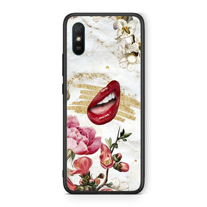 Xiaomi Redmi 9A Red Lips θήκη από τη Smartfits με σχέδιο στο πίσω μέρος και μαύρο περίβλημα | Smartphone case with colorful back and black bezels by Smartfits