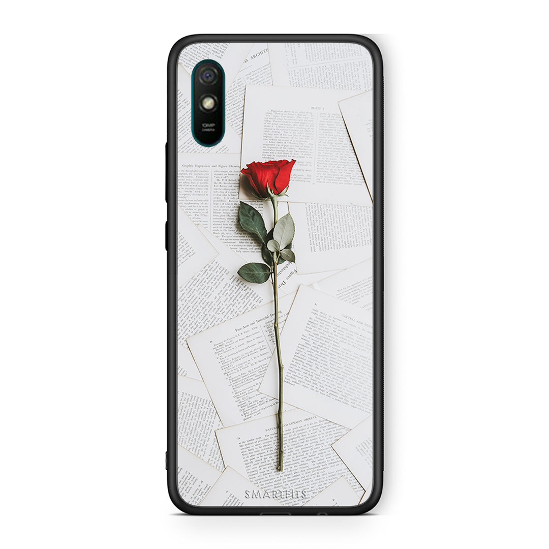 Xiaomi Redmi 9A Red Rose θήκη από τη Smartfits με σχέδιο στο πίσω μέρος και μαύρο περίβλημα | Smartphone case with colorful back and black bezels by Smartfits