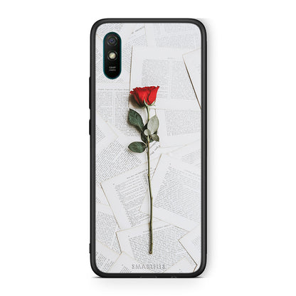 Xiaomi Redmi 9A Red Rose θήκη από τη Smartfits με σχέδιο στο πίσω μέρος και μαύρο περίβλημα | Smartphone case with colorful back and black bezels by Smartfits