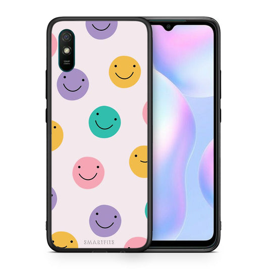 Θήκη Xiaomi Redmi 9A Smiley Faces από τη Smartfits με σχέδιο στο πίσω μέρος και μαύρο περίβλημα | Xiaomi Redmi 9A Smiley Faces case with colorful back and black bezels