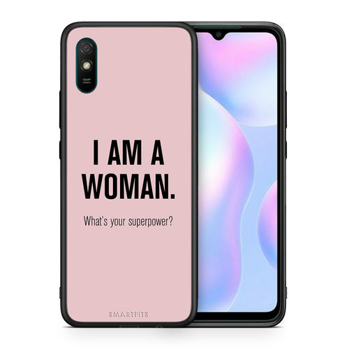 Θήκη Xiaomi Redmi 9A Superpower Woman από τη Smartfits με σχέδιο στο πίσω μέρος και μαύρο περίβλημα | Xiaomi Redmi 9A Superpower Woman case with colorful back and black bezels