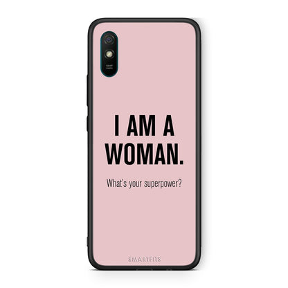 Xiaomi Redmi 9A Superpower Woman θήκη από τη Smartfits με σχέδιο στο πίσω μέρος και μαύρο περίβλημα | Smartphone case with colorful back and black bezels by Smartfits