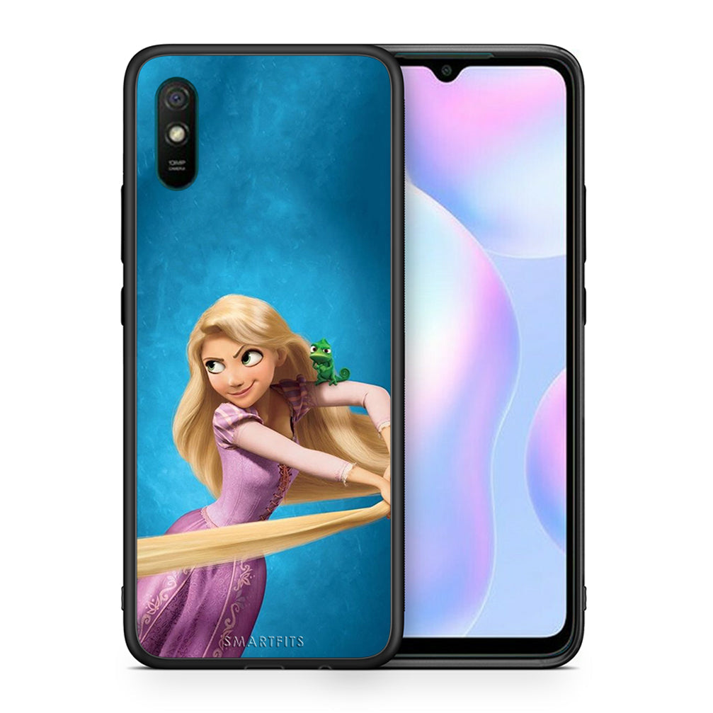 Θήκη Αγίου Βαλεντίνου Xiaomi Redmi 9A Tangled 2 από τη Smartfits με σχέδιο στο πίσω μέρος και μαύρο περίβλημα | Xiaomi Redmi 9A Tangled 2 case with colorful back and black bezels