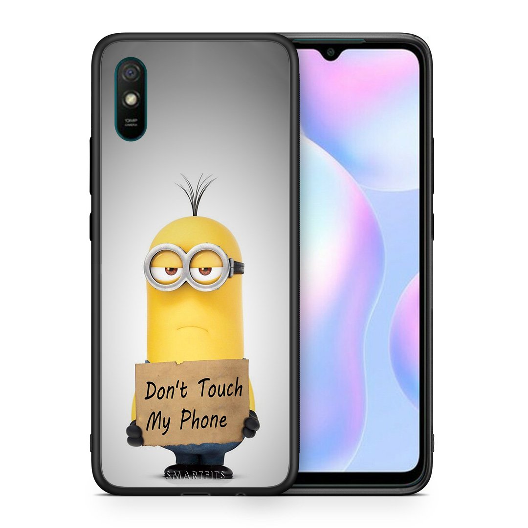 Θήκη Xiaomi Redmi 9A Minion Text από τη Smartfits με σχέδιο στο πίσω μέρος και μαύρο περίβλημα | Xiaomi Redmi 9A Minion Text case with colorful back and black bezels