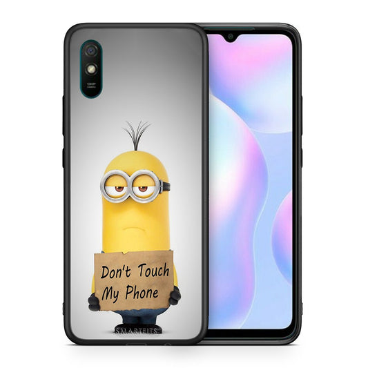 Θήκη Xiaomi Redmi 9A Minion Text από τη Smartfits με σχέδιο στο πίσω μέρος και μαύρο περίβλημα | Xiaomi Redmi 9A Minion Text case with colorful back and black bezels