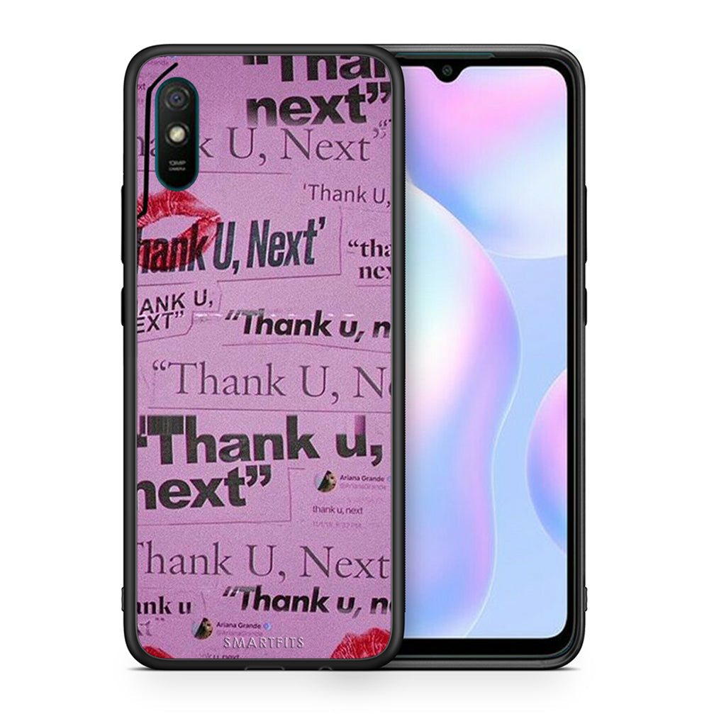 Θήκη Αγίου Βαλεντίνου Xiaomi Redmi 9A Thank You Next από τη Smartfits με σχέδιο στο πίσω μέρος και μαύρο περίβλημα | Xiaomi Redmi 9A Thank You Next case with colorful back and black bezels