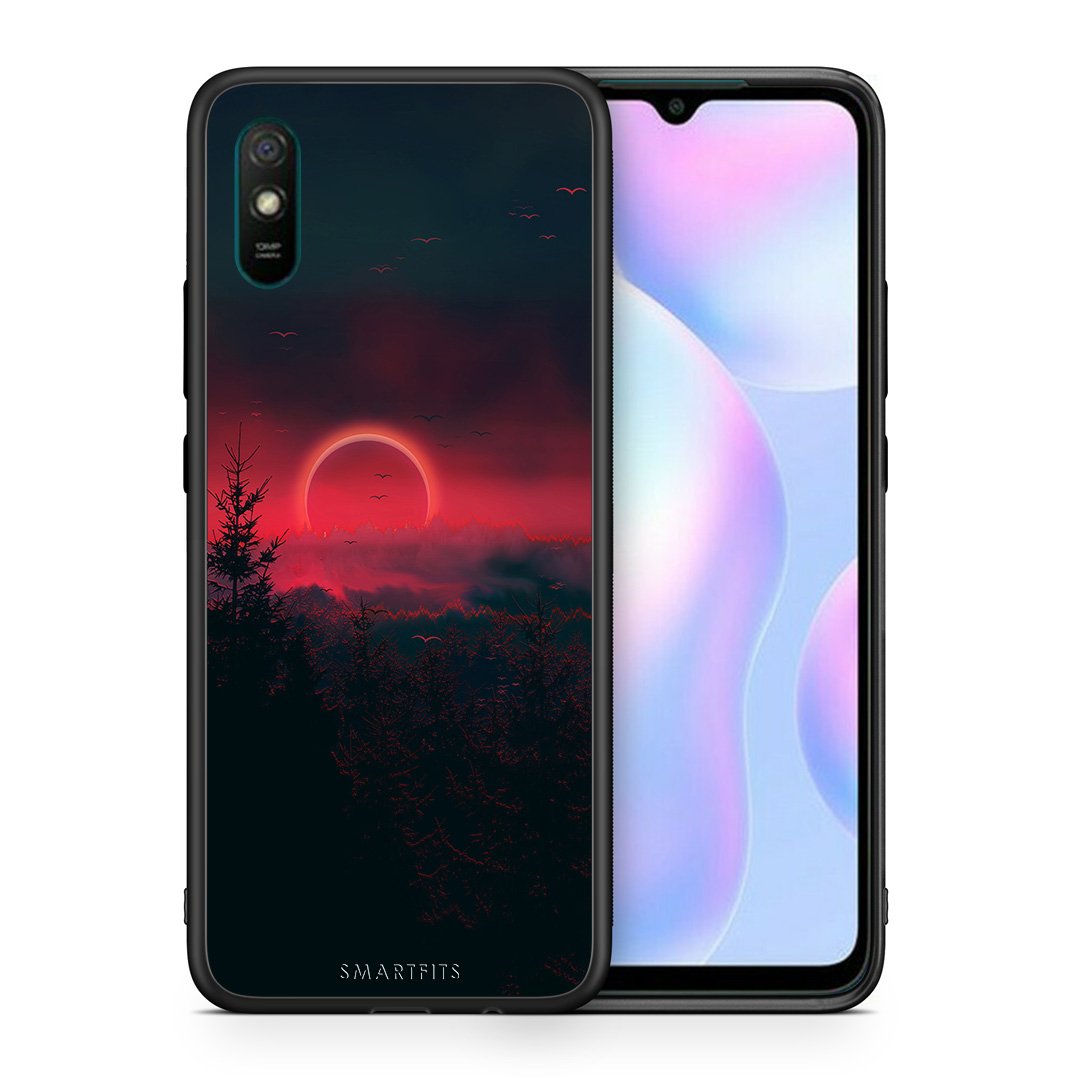 Θήκη Xiaomi Redmi 9A Sunset Tropic από τη Smartfits με σχέδιο στο πίσω μέρος και μαύρο περίβλημα | Xiaomi Redmi 9A Sunset Tropic case with colorful back and black bezels