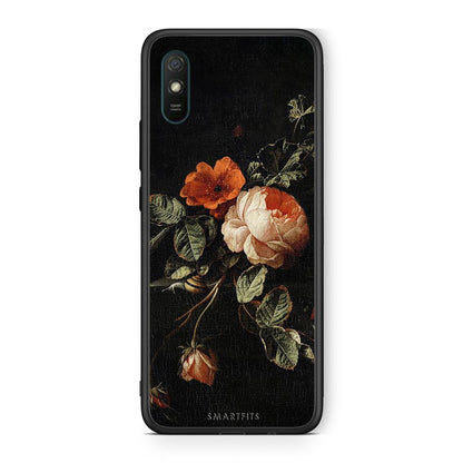 Xiaomi Redmi 9A Vintage Roses θήκη από τη Smartfits με σχέδιο στο πίσω μέρος και μαύρο περίβλημα | Smartphone case with colorful back and black bezels by Smartfits
