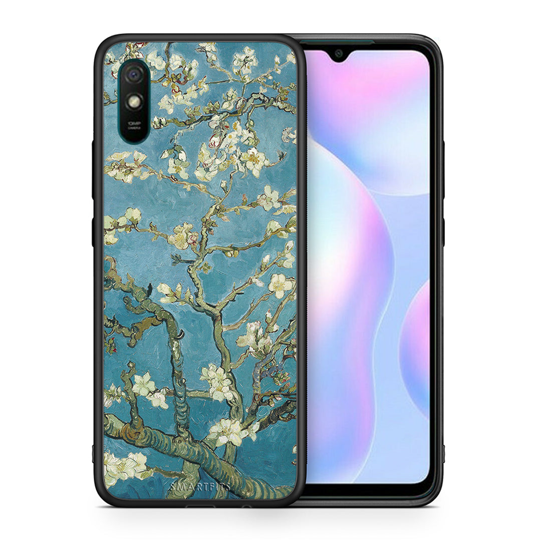 Θήκη Xiaomi Redmi 9A White Blossoms από τη Smartfits με σχέδιο στο πίσω μέρος και μαύρο περίβλημα | Xiaomi Redmi 9A White Blossoms case with colorful back and black bezels