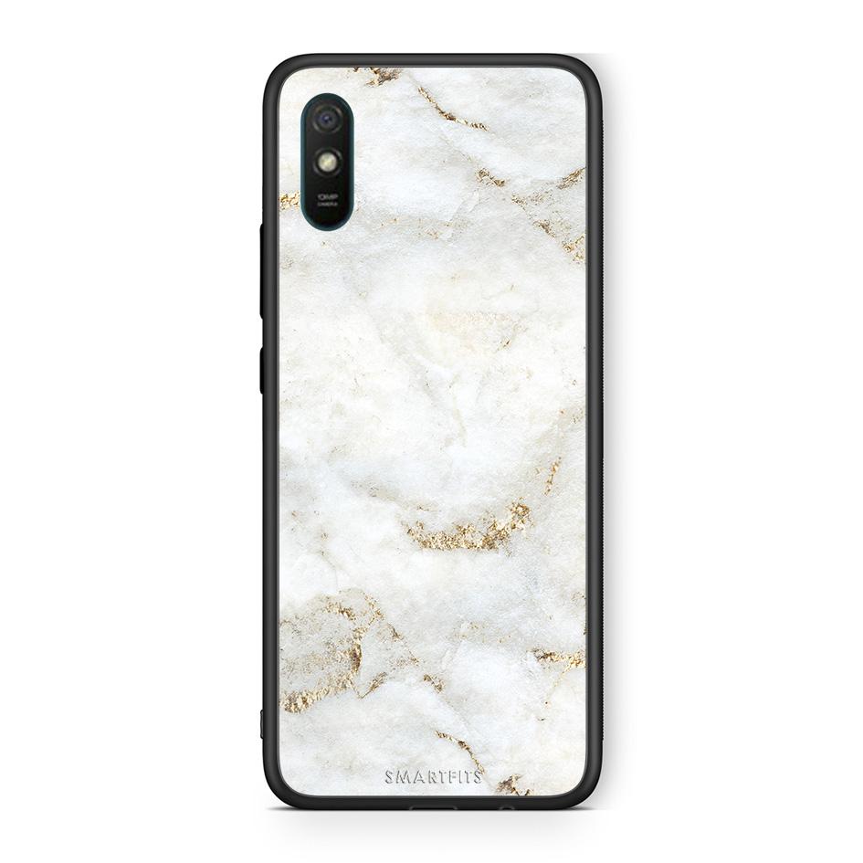 Xiaomi Redmi 9A White Gold Marble θήκη από τη Smartfits με σχέδιο στο πίσω μέρος και μαύρο περίβλημα | Smartphone case with colorful back and black bezels by Smartfits