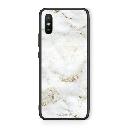 Xiaomi Redmi 9A White Gold Marble θήκη από τη Smartfits με σχέδιο στο πίσω μέρος και μαύρο περίβλημα | Smartphone case with colorful back and black bezels by Smartfits