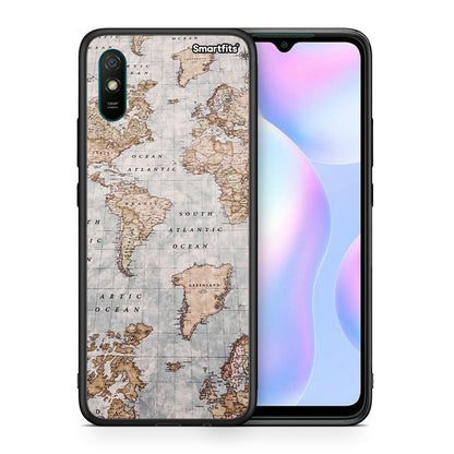 Θήκη Xiaomi Redmi 9A World Map από τη Smartfits με σχέδιο στο πίσω μέρος και μαύρο περίβλημα | Xiaomi Redmi 9A World Map case with colorful back and black bezels