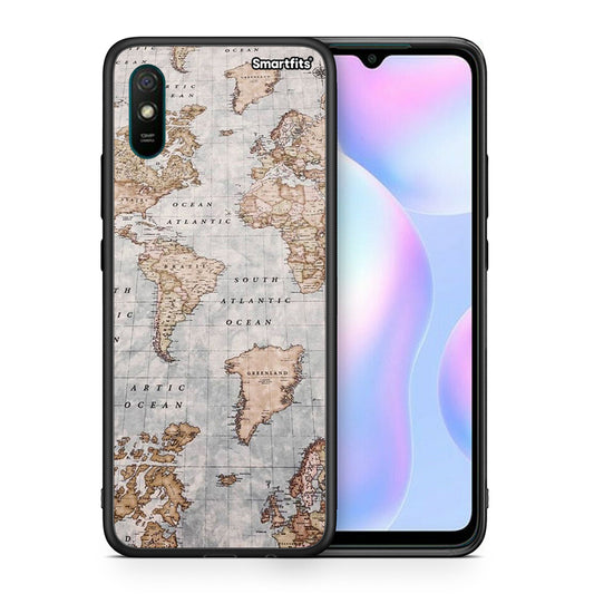 Θήκη Xiaomi Redmi 9A World Map από τη Smartfits με σχέδιο στο πίσω μέρος και μαύρο περίβλημα | Xiaomi Redmi 9A World Map case with colorful back and black bezels