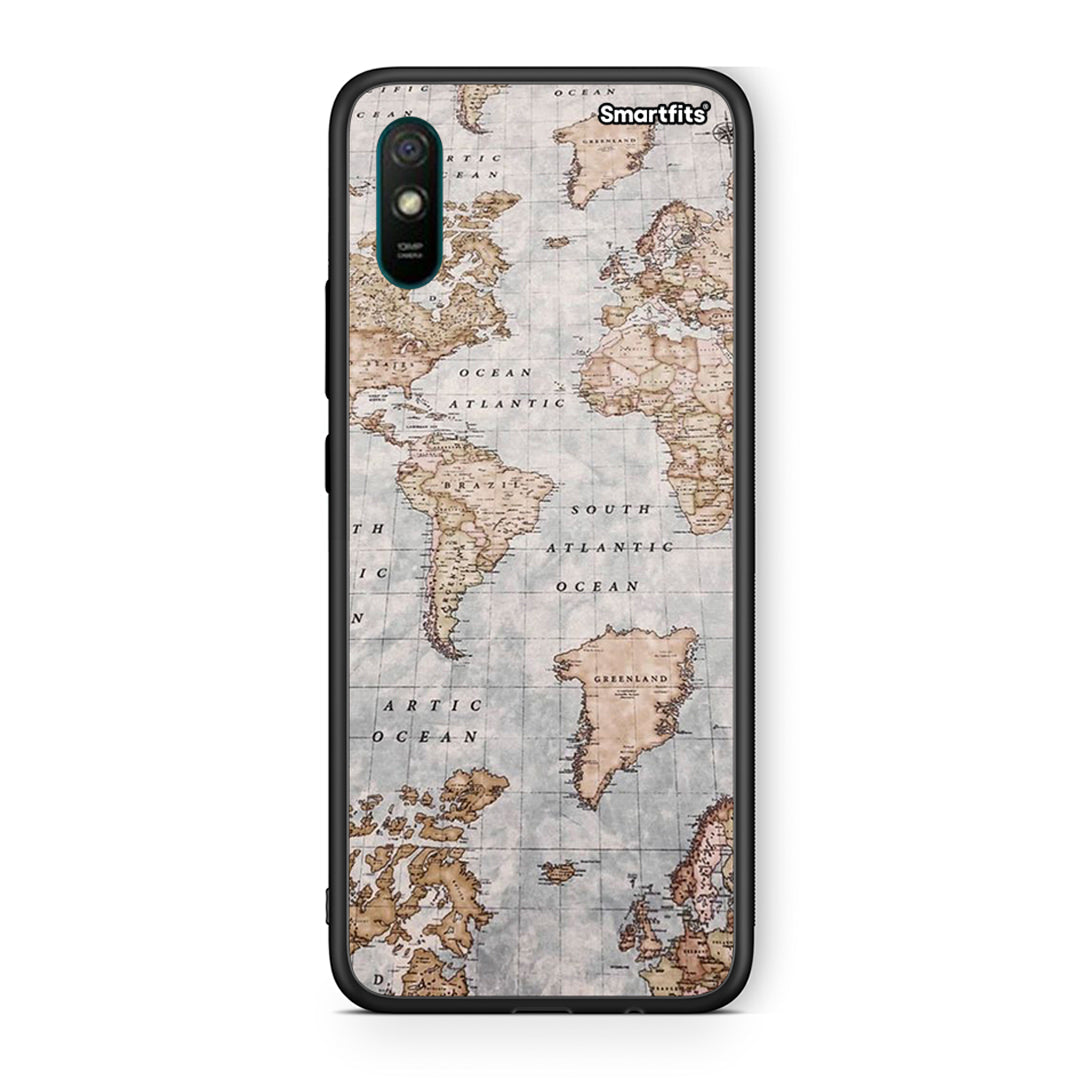 Xiaomi Redmi 9A World Map Θήκη από τη Smartfits με σχέδιο στο πίσω μέρος και μαύρο περίβλημα | Smartphone case with colorful back and black bezels by Smartfits