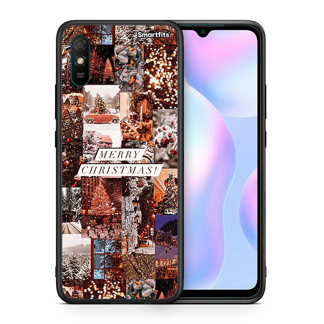 Θήκη Xiaomi Redmi 9A Xmas Collage από τη Smartfits με σχέδιο στο πίσω μέρος και μαύρο περίβλημα | Xiaomi Redmi 9A Xmas Collage case with colorful back and black bezels