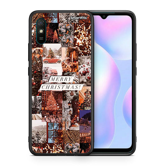 Θήκη Xiaomi Redmi 9A Xmas Collage από τη Smartfits με σχέδιο στο πίσω μέρος και μαύρο περίβλημα | Xiaomi Redmi 9A Xmas Collage case with colorful back and black bezels